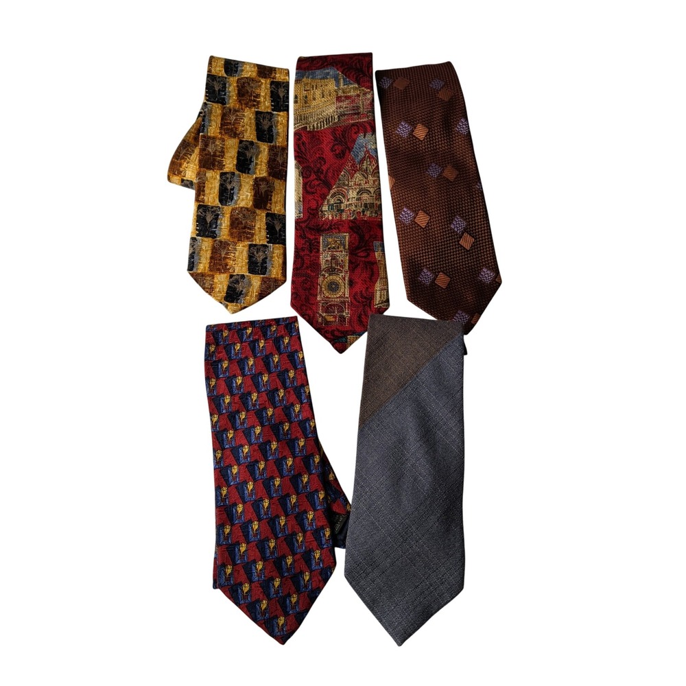Ermenegildo Zegna Silk Tie Lot of 5 Mens Designer Italian Neckties Geometric‎